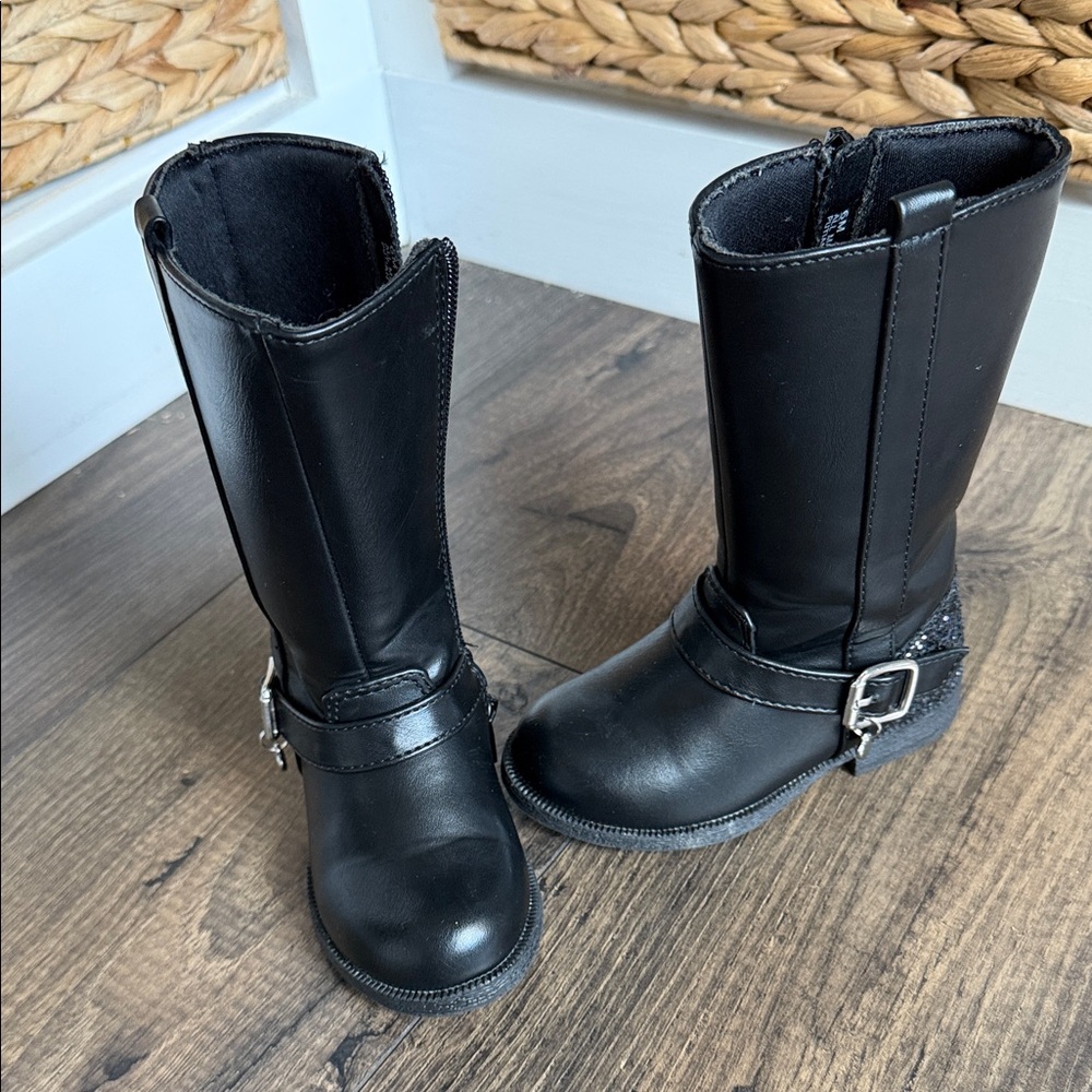 Kelly & Katie Black Buckle Detail Mid-Calf Boots
